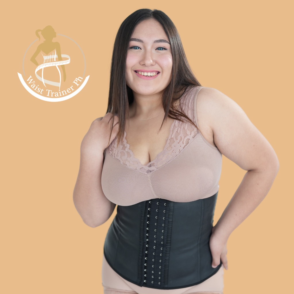 9 Boned 4 Row Waist Trainer Corset Latex Waist Trimmer Body Shaper Mid  Length in Nude
