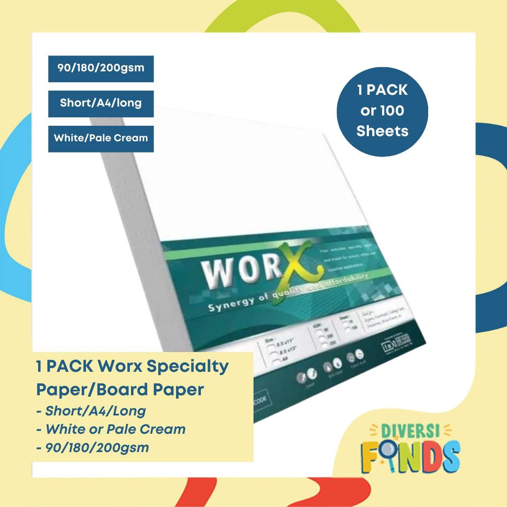 100pcs Worx Specialty Board Paper 90 180 200gsm White Short Long