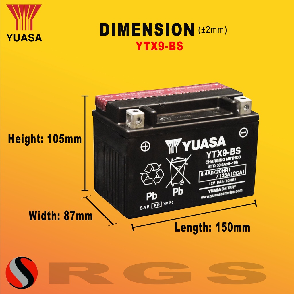 Yuasa YTX9-BS 12v 8.4Ah AGM Motorcycle Battery