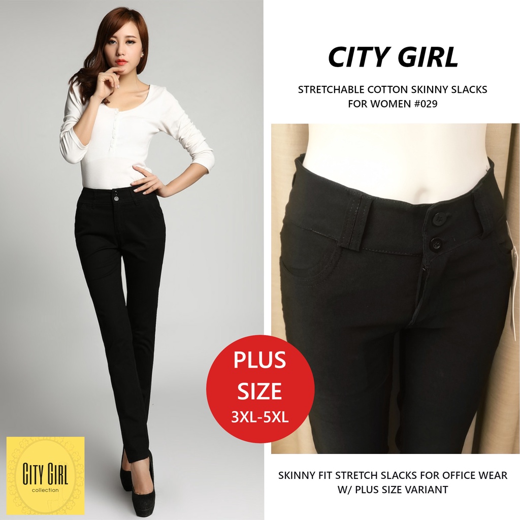 CITY GIRL Plus Size Stretch Cotton Skinny Fit Slack Pants Casual