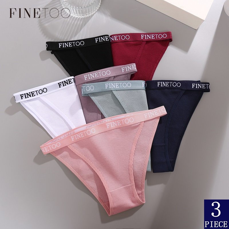 Cheap FINETOO Cotton Panties 3Pcs/set Low-Rise Bikini Underwear