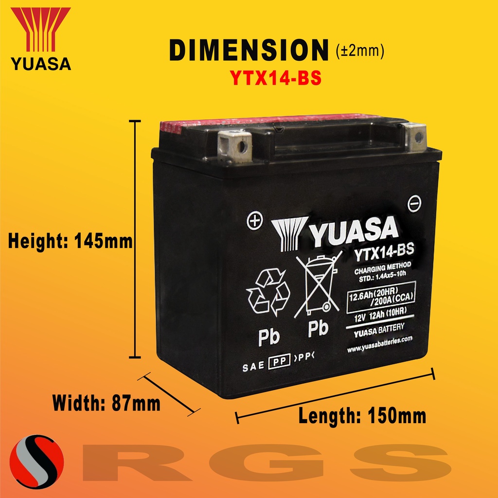 YUASA YTX14-BS (Best for Suzuki Burgman 650)