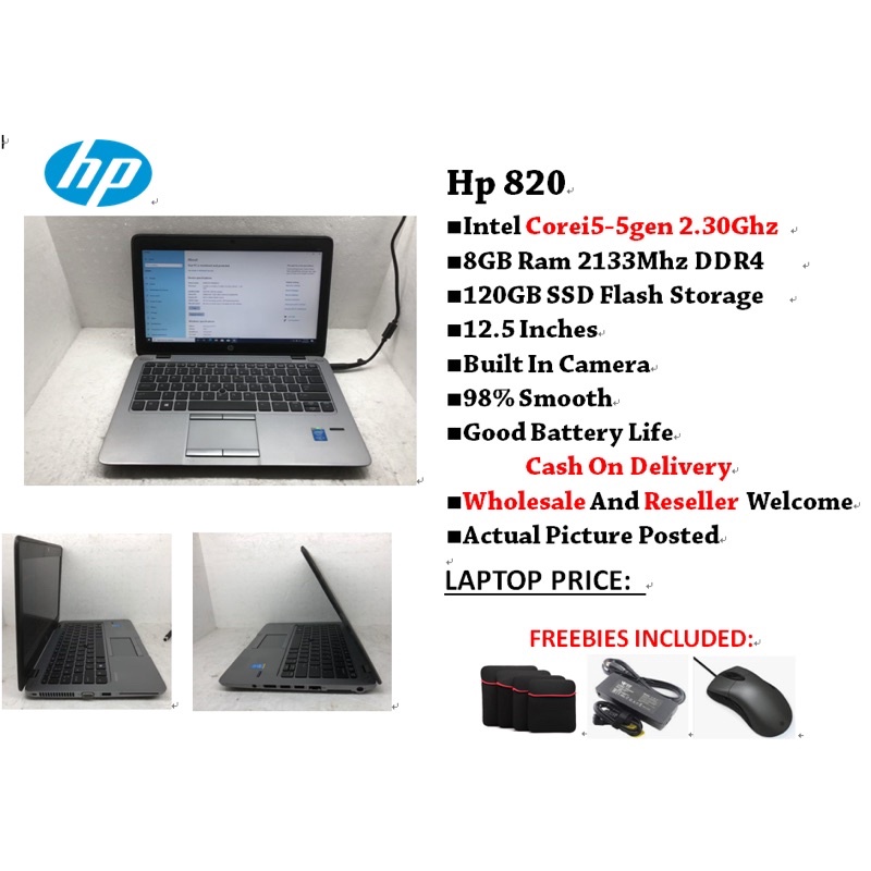 hp laptop 820g2 i5 5th gen 8g ssd built in camera for online class