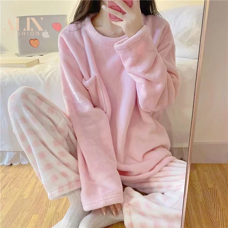 Fashion Autumn Winter Pyjamas for Women Girls Ladies Comfy Warm Coral  Fleece Set