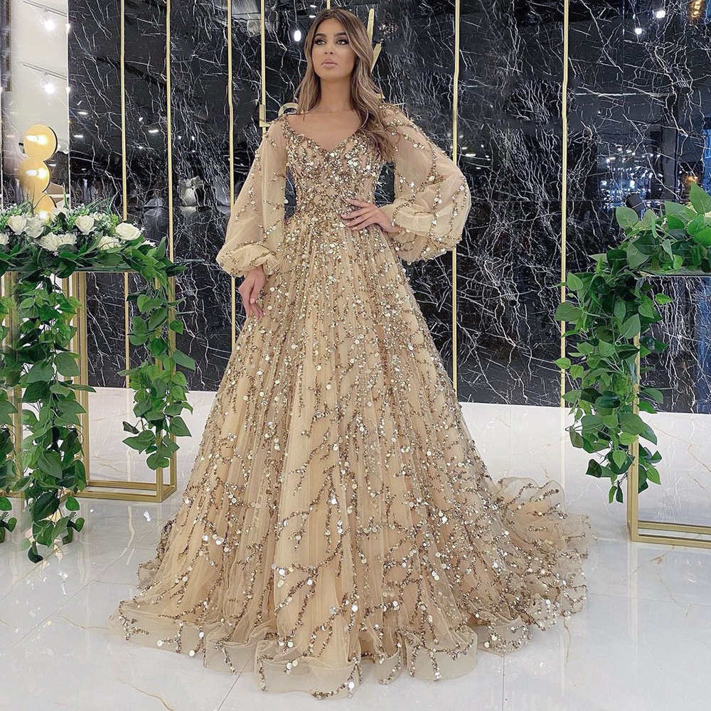 Gold ball gown with hot sale sleeves