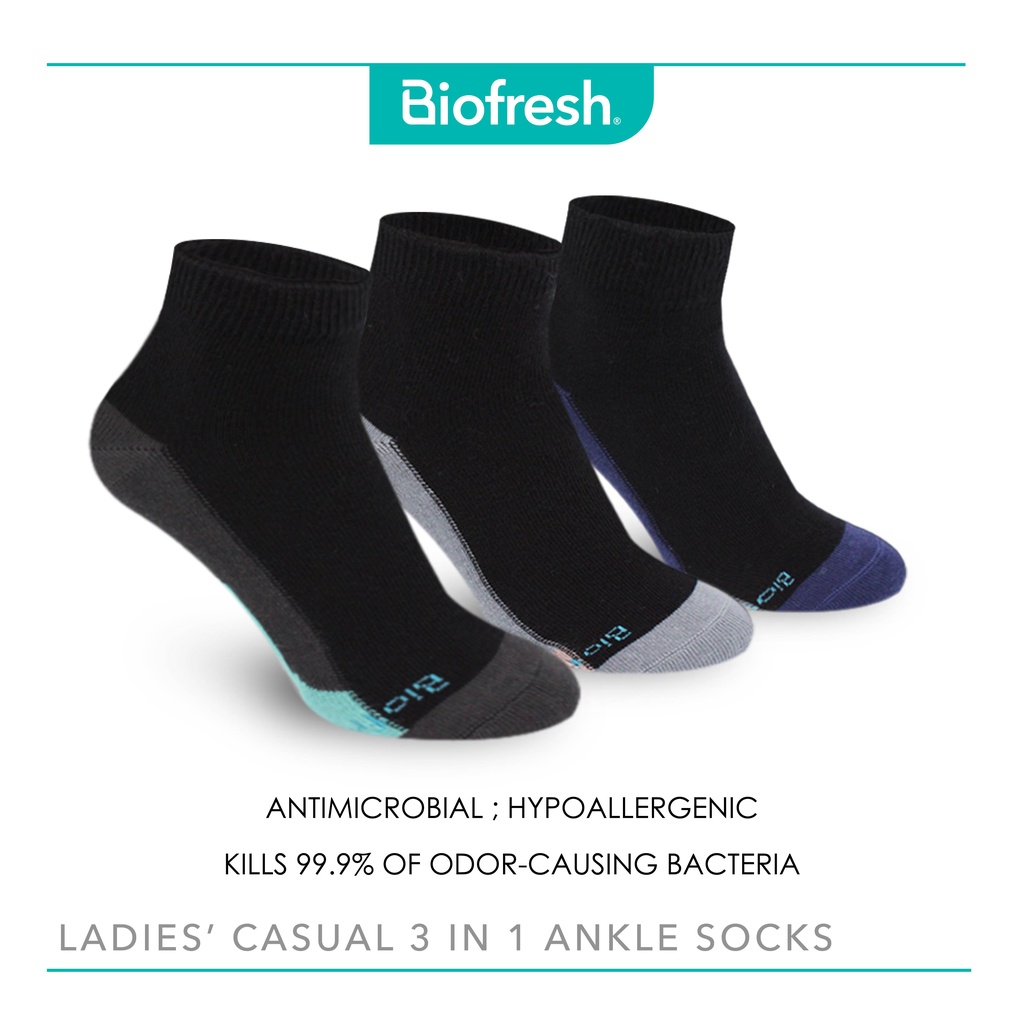 BioFresh Ladies Socks, Ladies Cotton Ankle Casual Socks, 3 Pairs/ Pack.