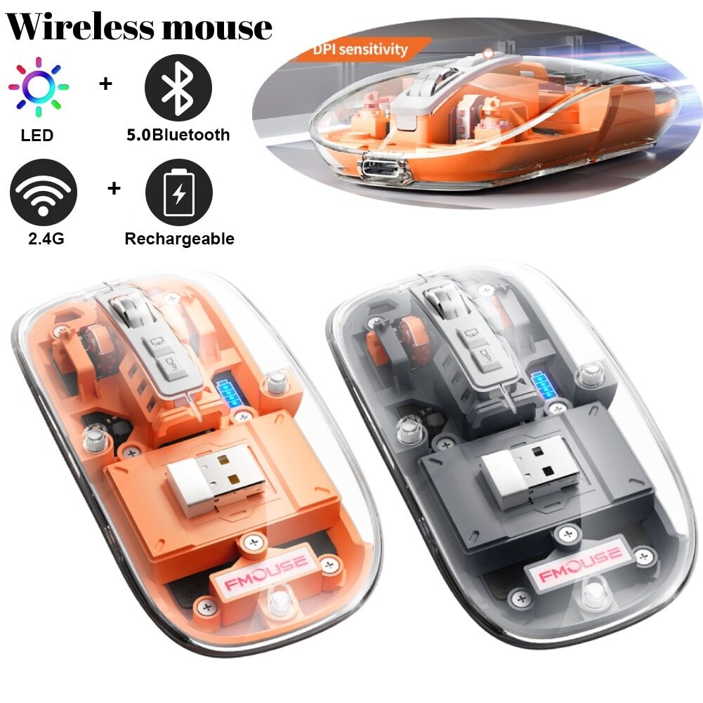  Wireless Gaming Mouse With Full Transparent Design,Double Mode  2.4G/Bluetooth Mouse,3D RGB Backlit,Ergonomic Silent Mouse with 7  Buttons,Rechargeable Wireless Computer Mice for Laptop,PC,Mac(White) :  Video Games