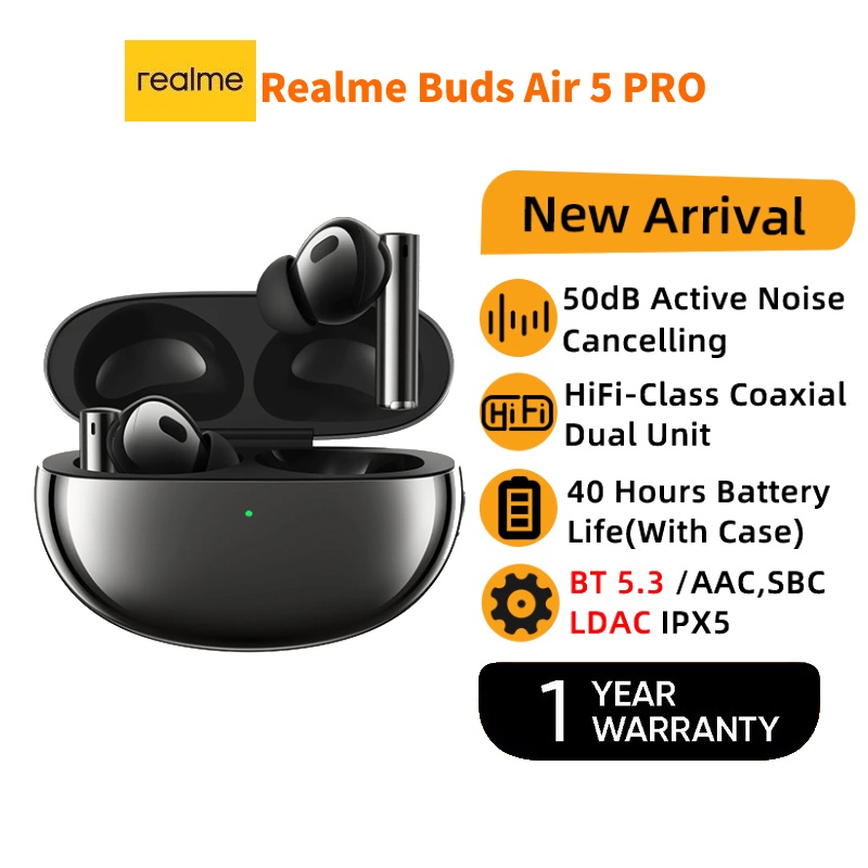 Realme Buds Air 5 Pro TWS Earphone 50dB Active Noise Cancelling True  Wireless