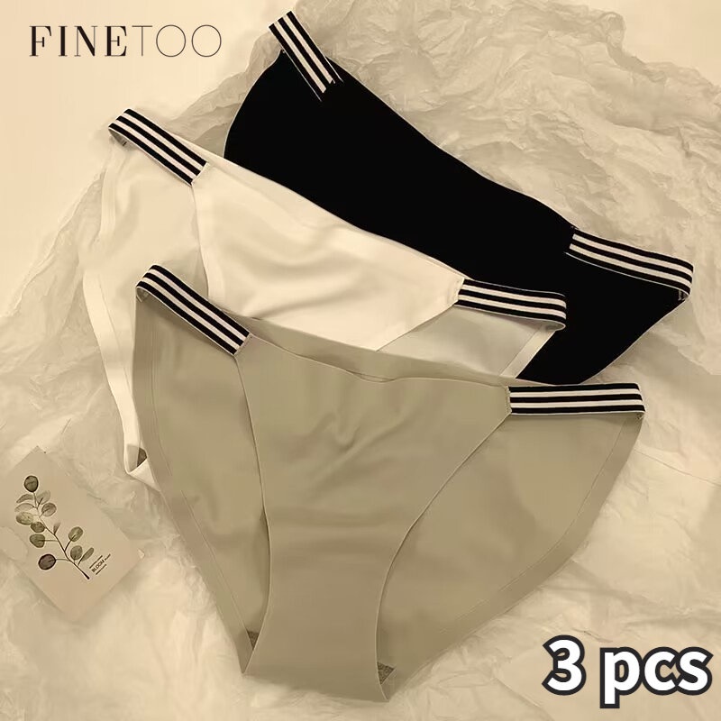 Finetoo 3pcs/Set Ice Silk Panties Seamless Underwear Antibacterial Sexy Hip  Lift Panty For Women
