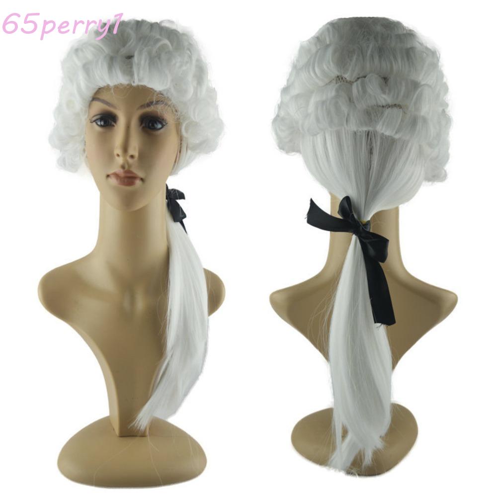 PERRY1 Lawyer Judge Wig Grey White Long Halloween Cosplay Wig Makeup Party Synthetic Deluxe Historical Funny Baroque Curly Male Wigs Festival Party Shopee Philippines