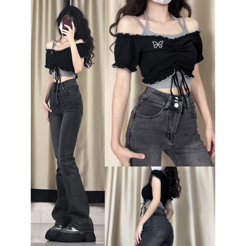 Xgoth Pear Shaped Body Shorts Punk Black Vintage Denim Shorts Women's  Summer Ruffled Design High Waisted