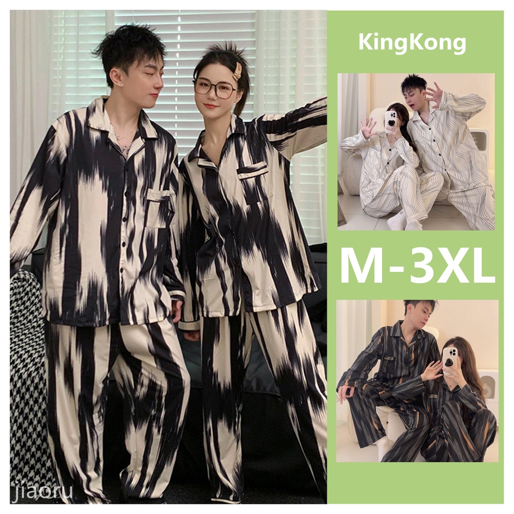 Couple Pyjamas Cotton Pajamas Women Men Sleepwear Set Korean version woman  Man Long sleeve Cardigan Loose Plus size Loungewear M-3XL