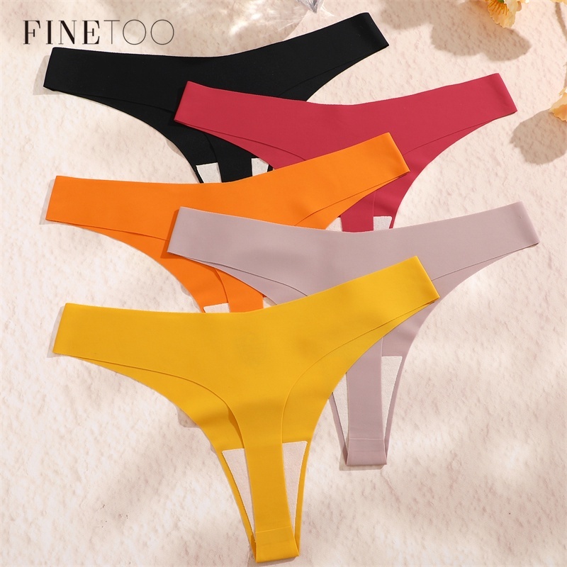 FINETOO Seamless Bikini Panties For Women Underwear T-back Comfortable  G-string Thong10 Colors