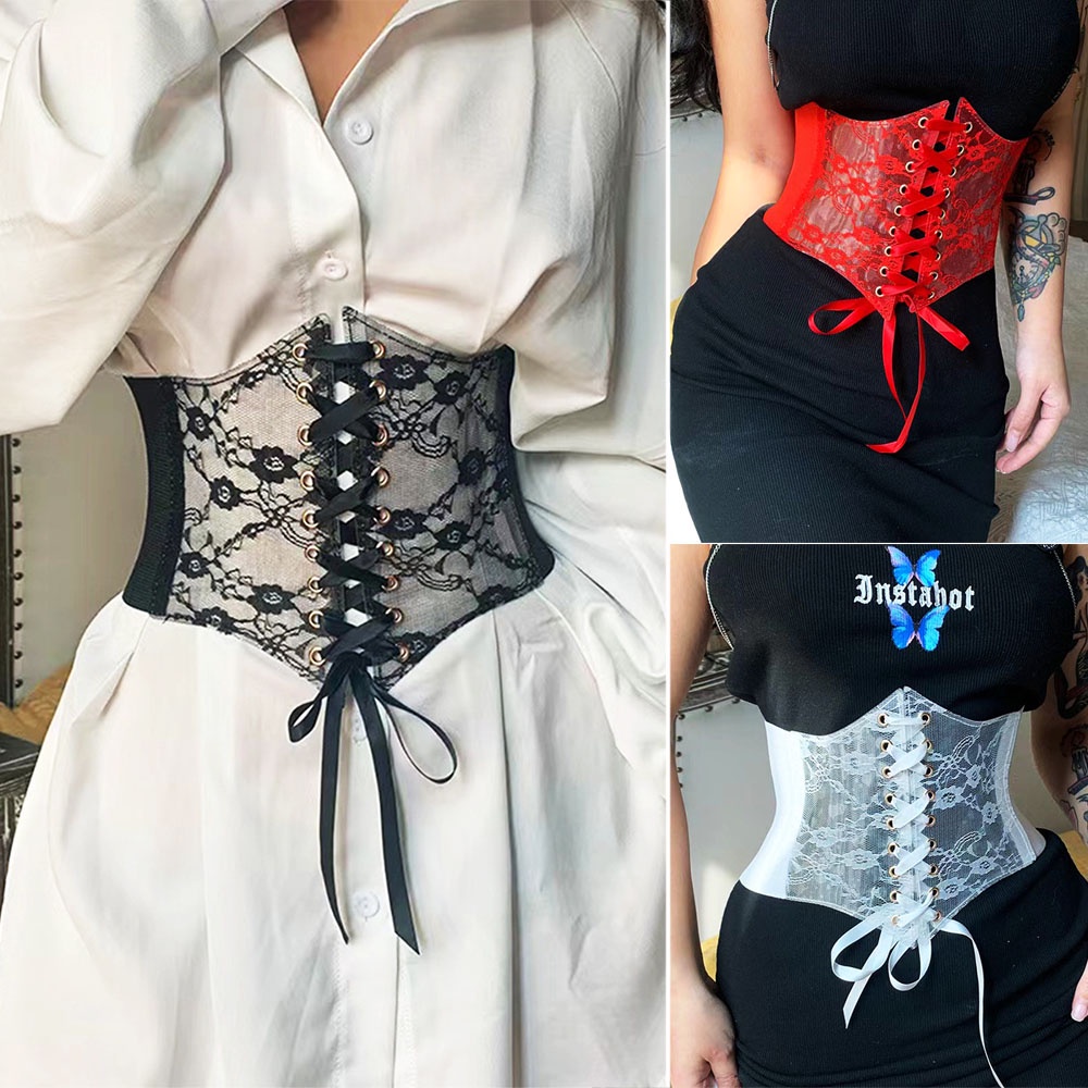YJFASHION Fashion Stretch Belt Lace Up Wide Dress Corset Waistband