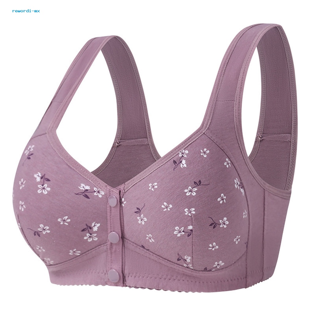 Women Bra Comfortable Floral Print Wireless Bra with Easy Close