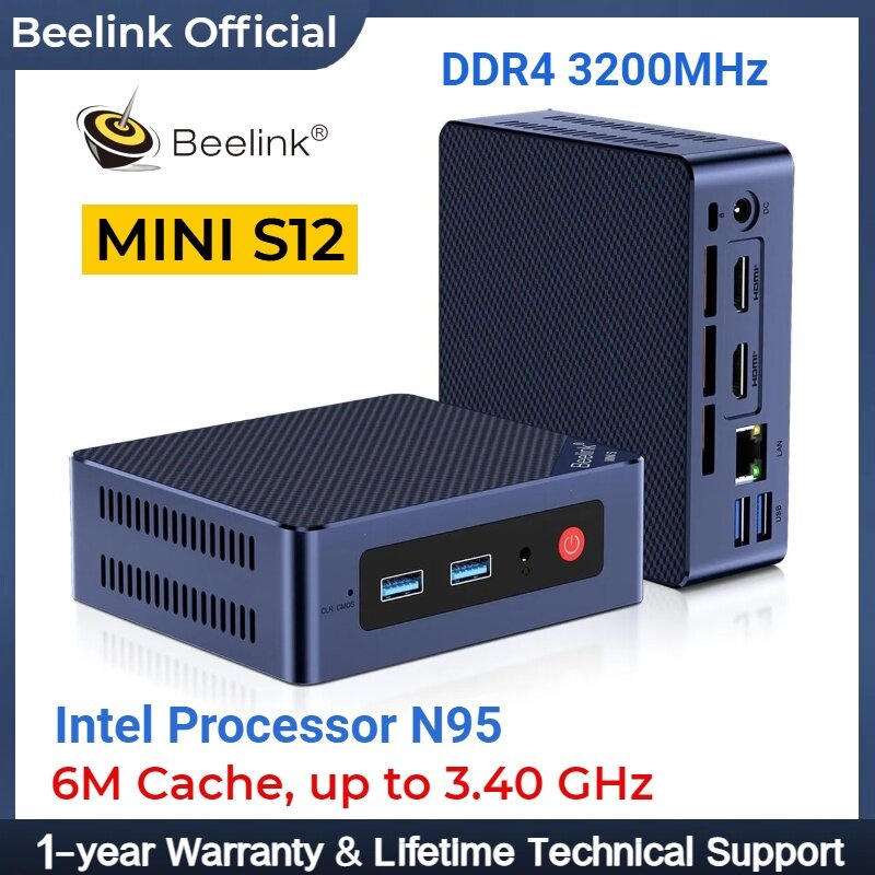 Beelink Mini PC Intel 12th Gen N95 (up to 3.4GHz), 8GB DDR4 256GB