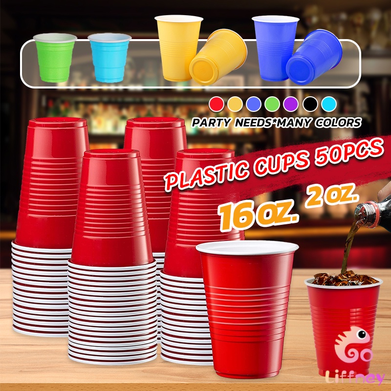 LFN 50pcs 16oz/2oz Big Red Cups Beer Pong Cups Shot Glass Plastic