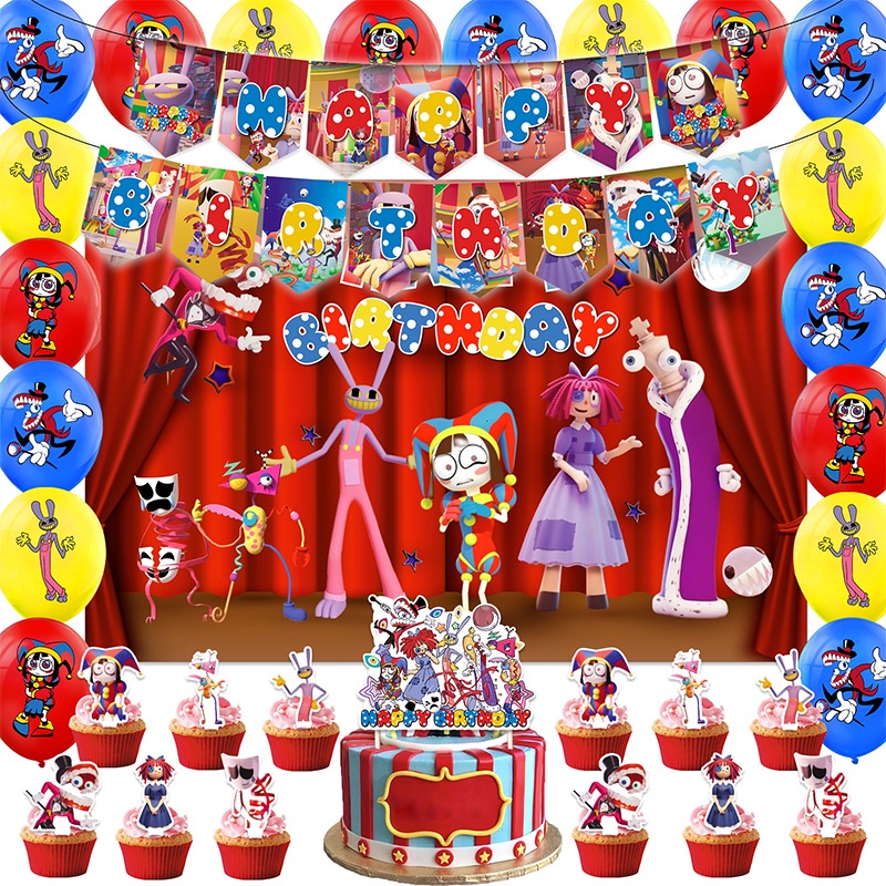 The Amazing Digital Circus Birthday Party Decoration Digital Circus Flag  Pulling Cake Card Insertion Balloon For Kid Party Decor