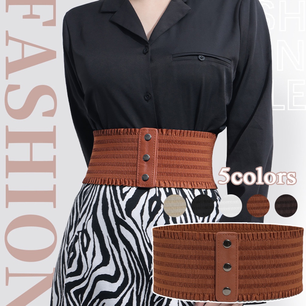 Women Elastic Lace Belt Pleated Skirt Trend Black Self Tie Peplum Wide  Elegant Corset Solid Sweet Waistband