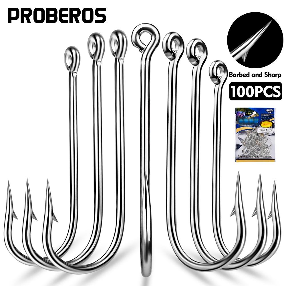 Proberos 10pcs Pike Jigging Single Hooks 1/0-2/0-3/0-4/0# Casting