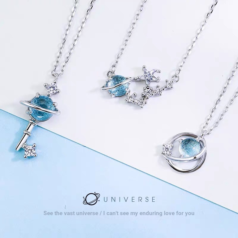 Fashion Clavicle Blue Crystal Glass Planet Key Pendant Necklace Fantasy  Starry Sky Small Fresh Student Clavicle Necklace - Necklace - AliExpress