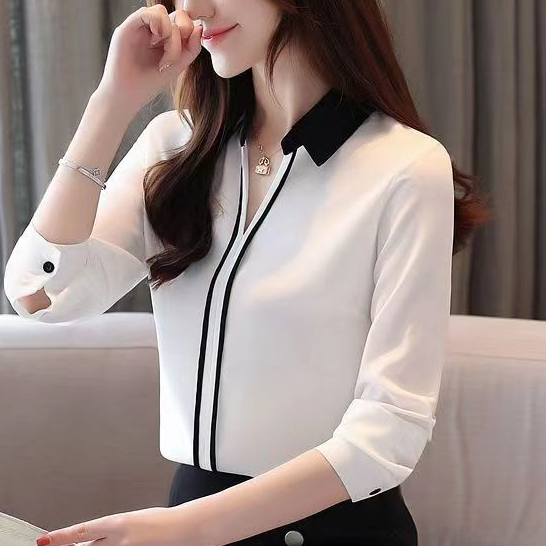 Bow Tie Tops Women Korean Style Design Clothes Flare Sleeve Elegant Office  Lady Cute Ribbon Sweet Basic Shi…